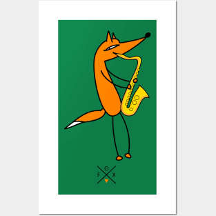 Fox and saxophone Posters and Art